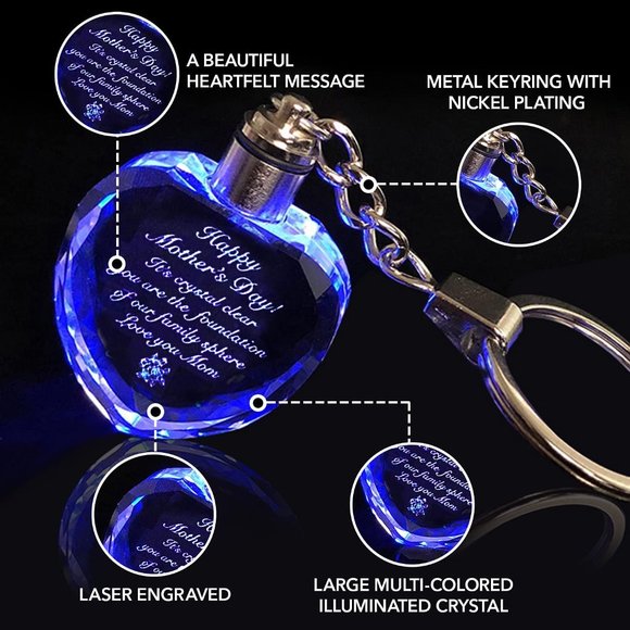 Happy Mothers Day Gift LED Unique REAL 3D Illuminating Crystal Heart Keychain - Picture 5 of 6